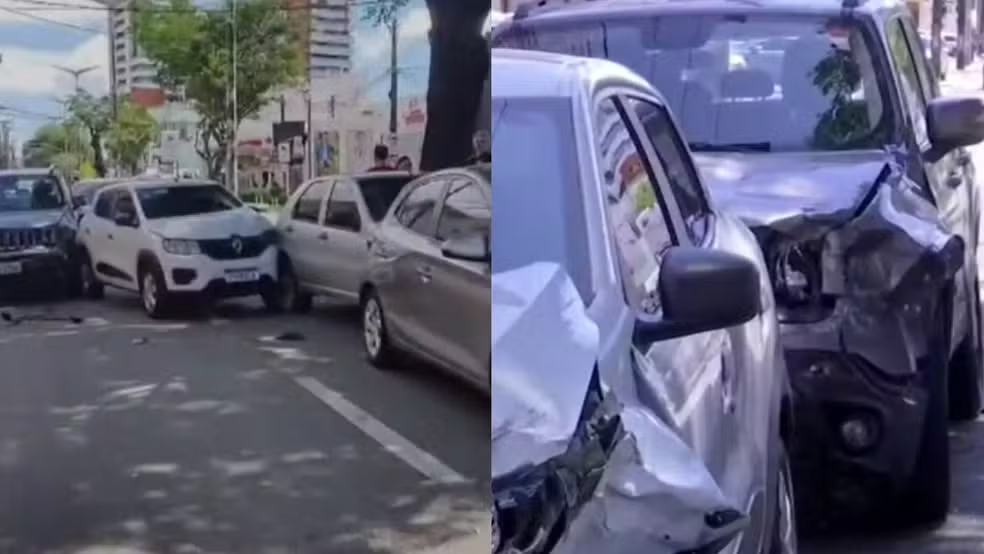 Engavetamento entre cinco veículos congestiona trânsito na Avenida 13 de Maio, em Fortaleza